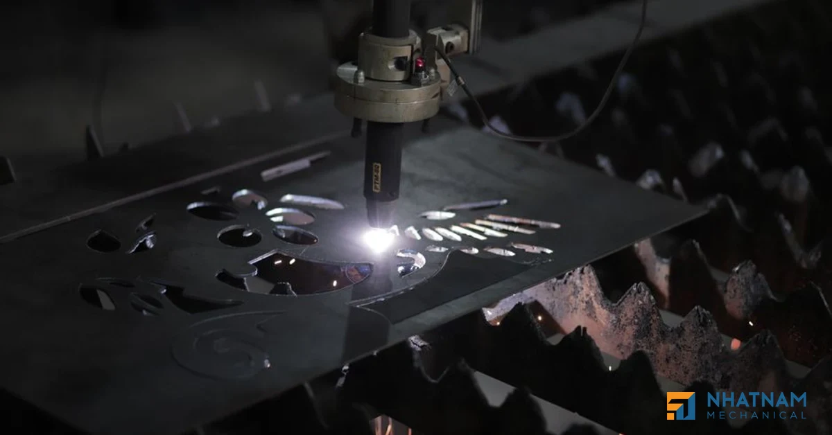 Diverse sheet metal fabrication processes at Nhat Nam Sheet Metal, including laser cutting, bending, and welding, demonstrating comprehensive capabilities.