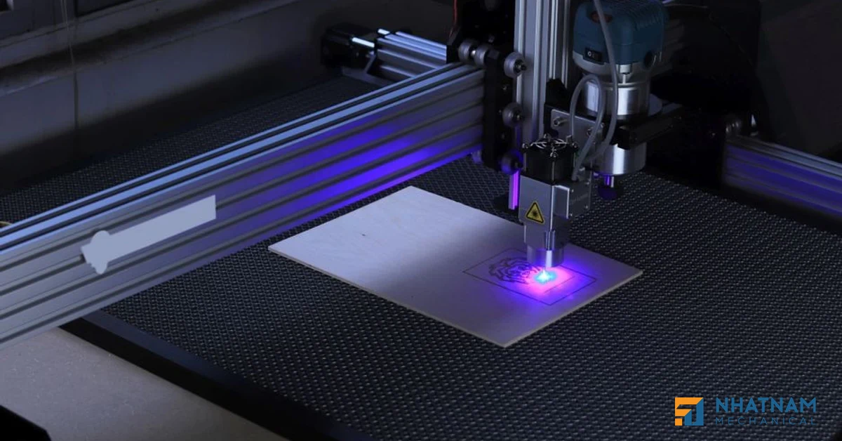Advanced fiber laser cutting machine precisely fabricating sheet metal components at Nhat Nam Sheet Metal's factory